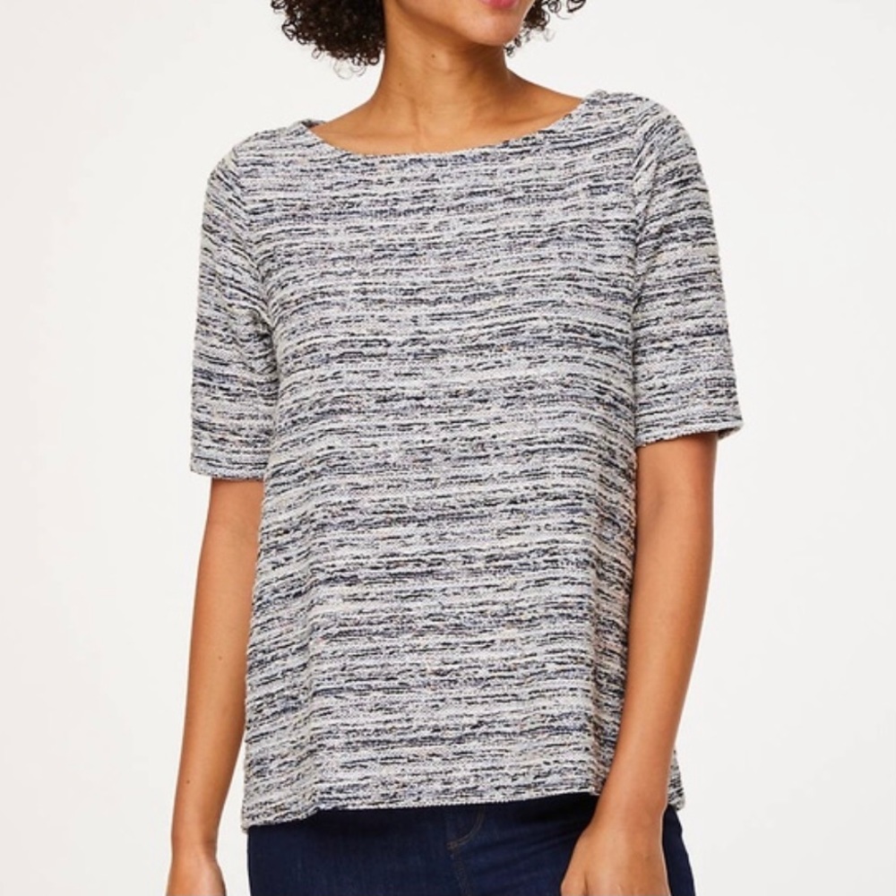 LOFT Textured Boucle Short Sleeve Scoop Neck Top